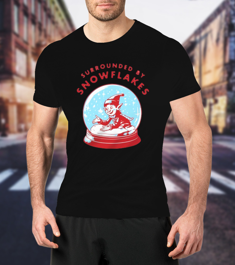Surrounded By Snowflakes Elf Inside Snow Globe Winter Scene T-Shirt