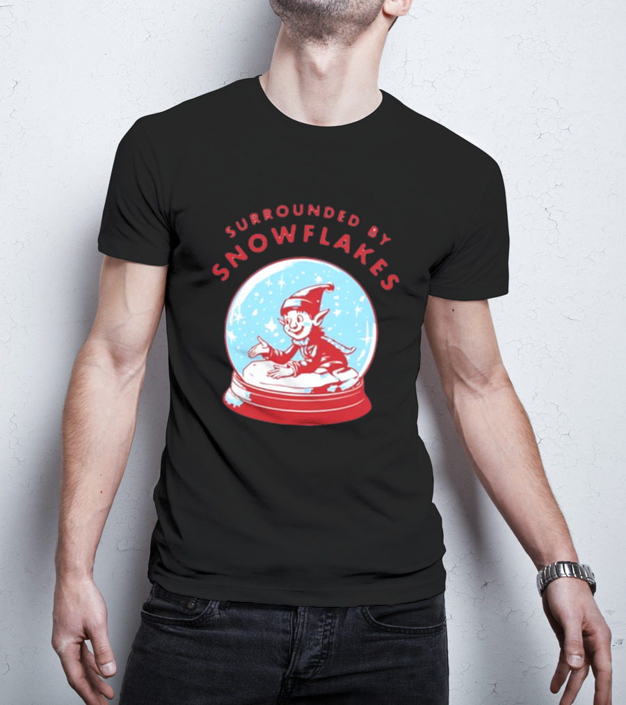 Surrounded By Snowflakes Elf Inside Snow Globe Winter Scene T-Shirt