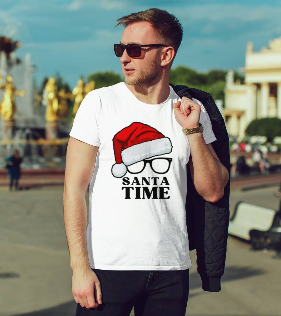 Santa Time With Santa Hat And Glasses T-Shirt