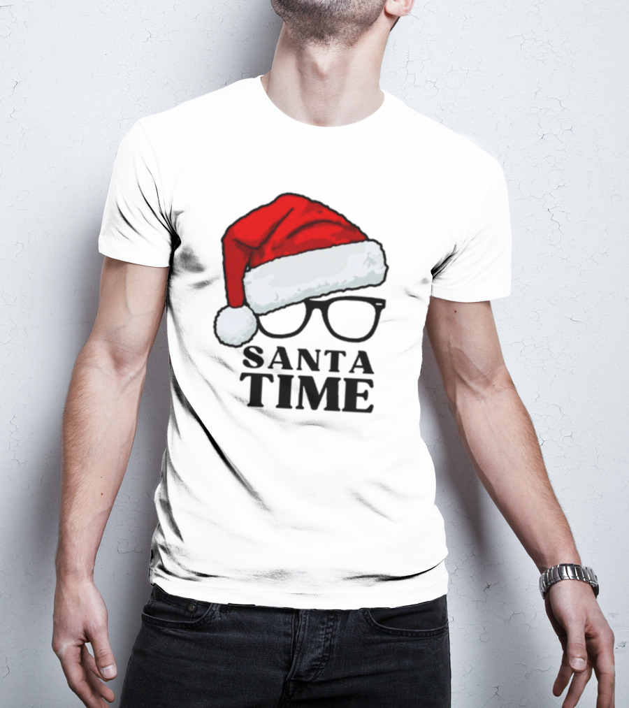 Santa Time With Santa Hat And Glasses T-Shirt