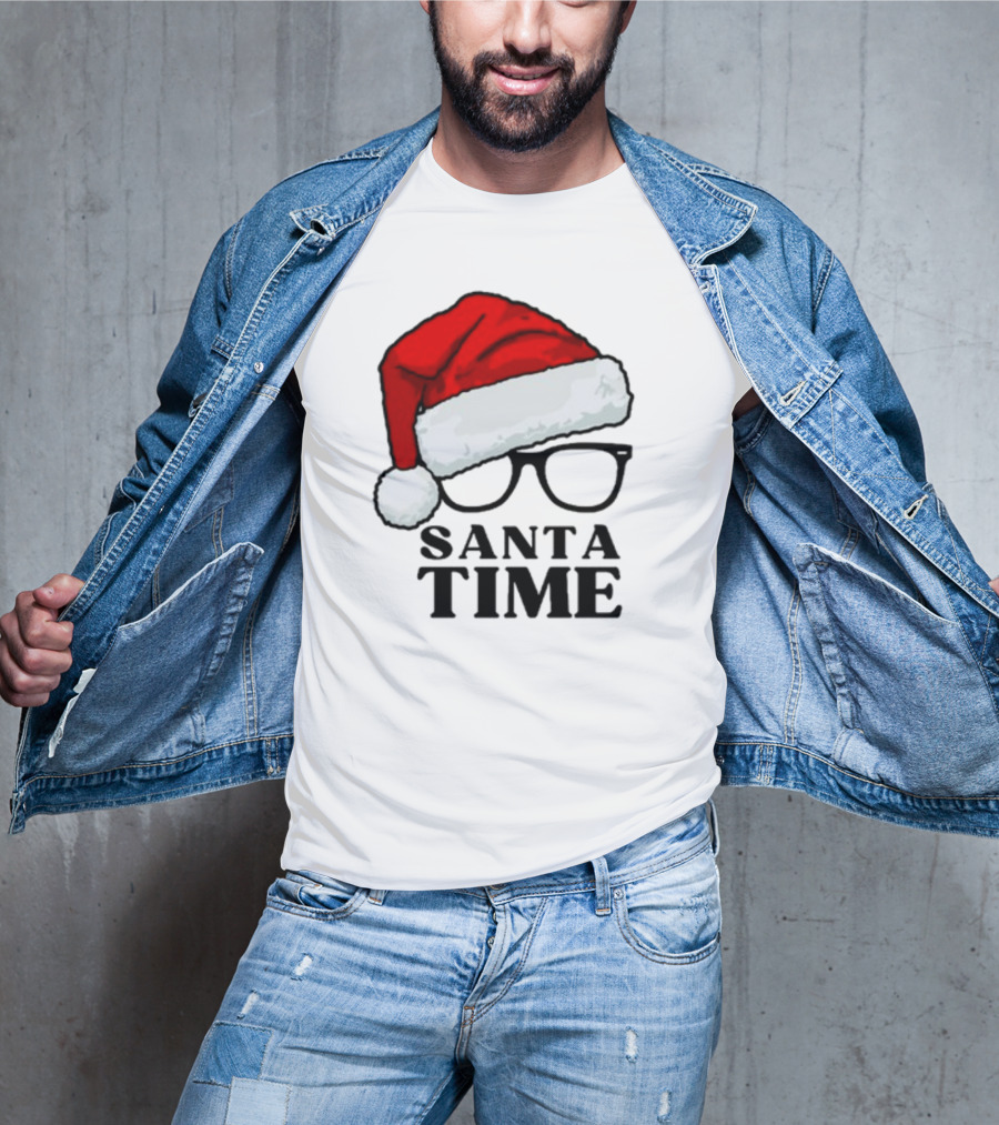 Santa Time With Santa Hat And Glasses T-Shirt