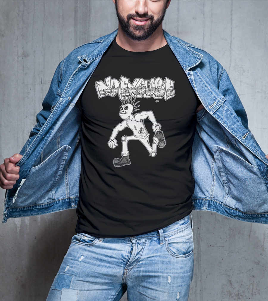 No Excuse Punk Skeleton In Graffiti T-Shirt