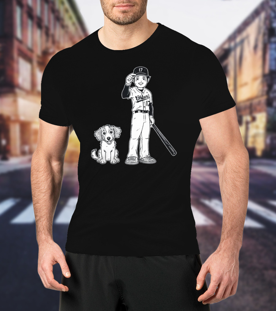 Rotowear Shohei Ohtani 17 Baseball And Dog T-Shirt