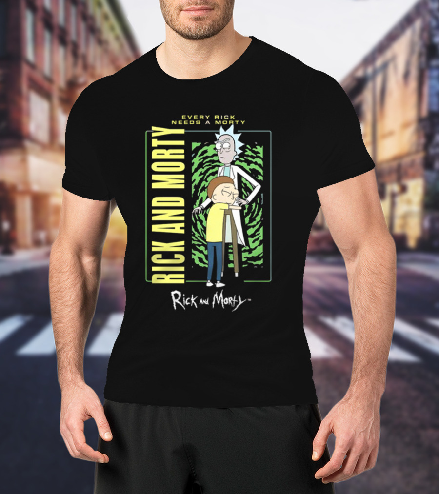 Every Rick Needs A Morty Rick And Morty Portal Green Background Duo T-Shirt