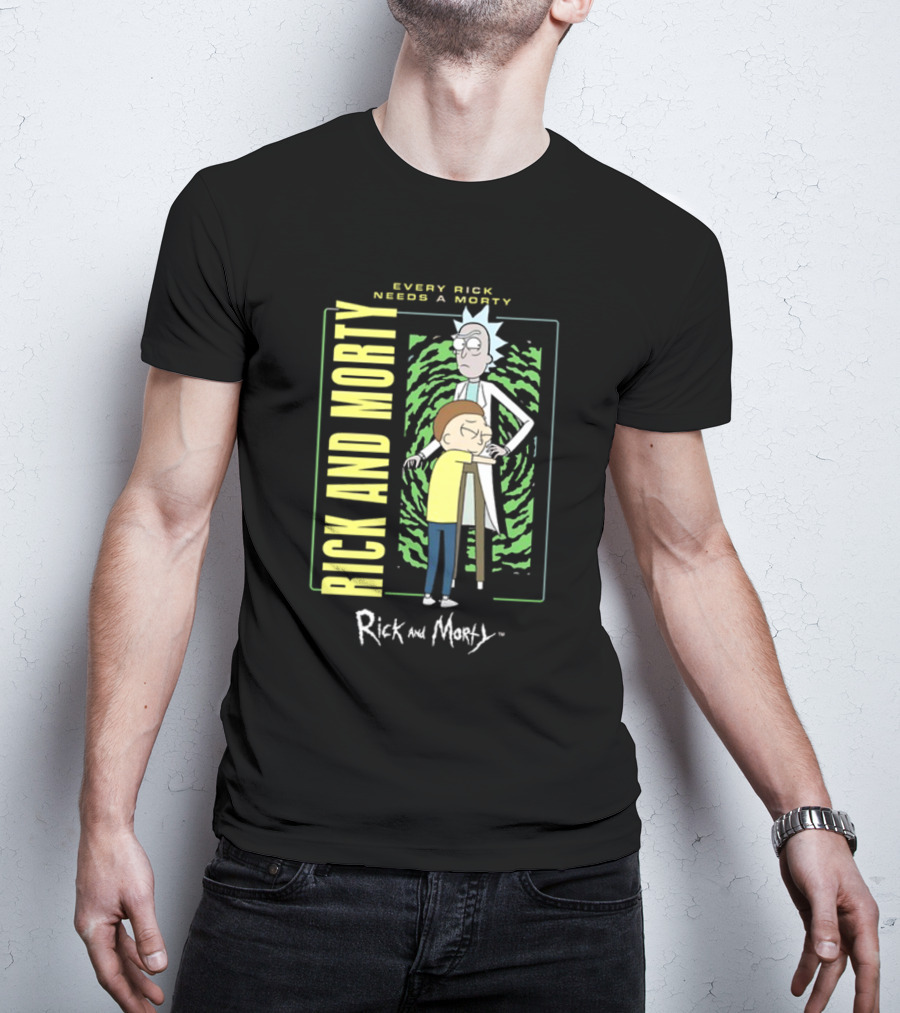 Every Rick Needs A Morty Rick And Morty Portal Green Background Duo T-Shirt