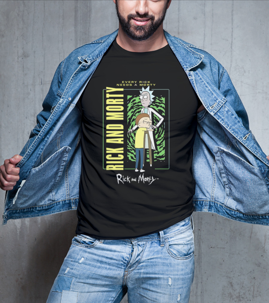 Every Rick Needs A Morty Rick And Morty Portal Green Background Duo T-Shirt