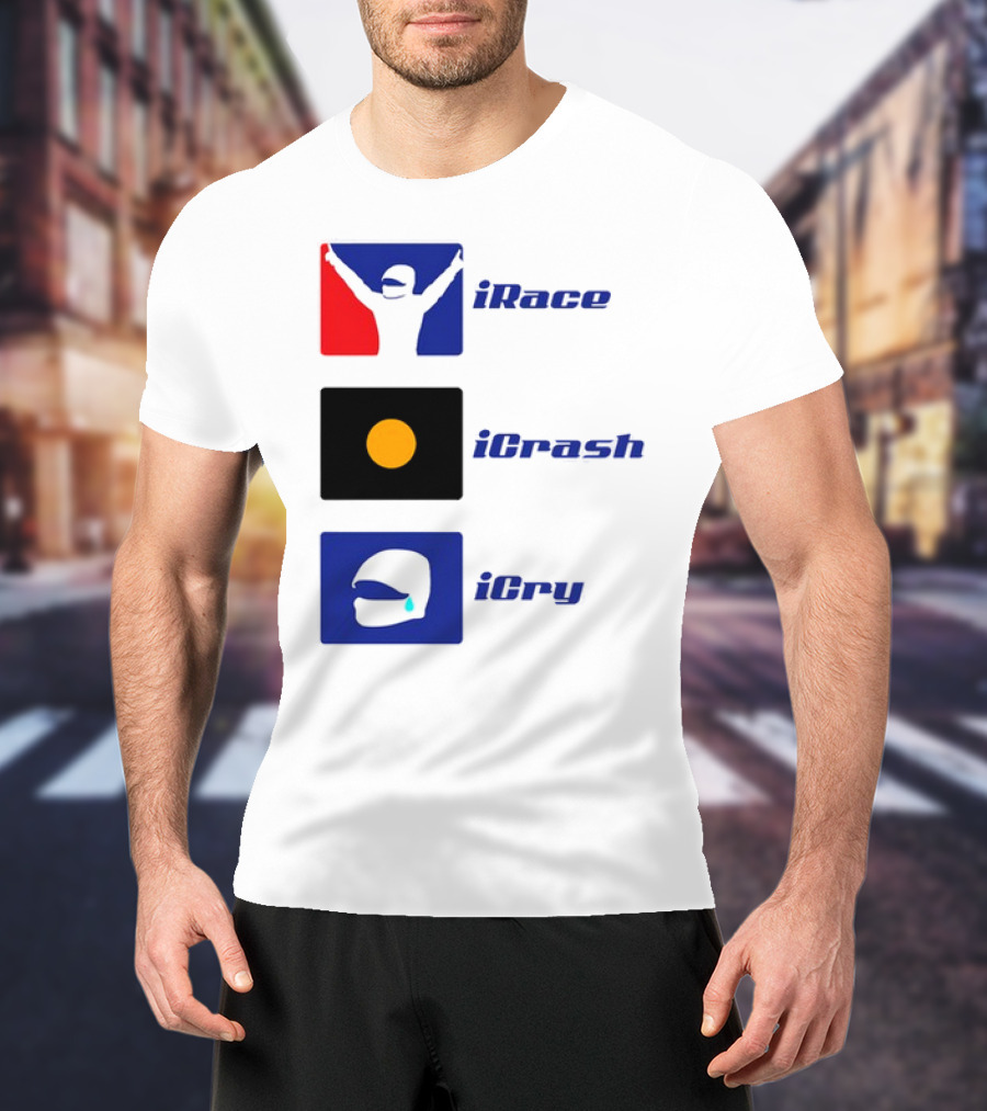 Basic Ollie IRace ICrash ICry Racing Icons And Emojis T-Shirt