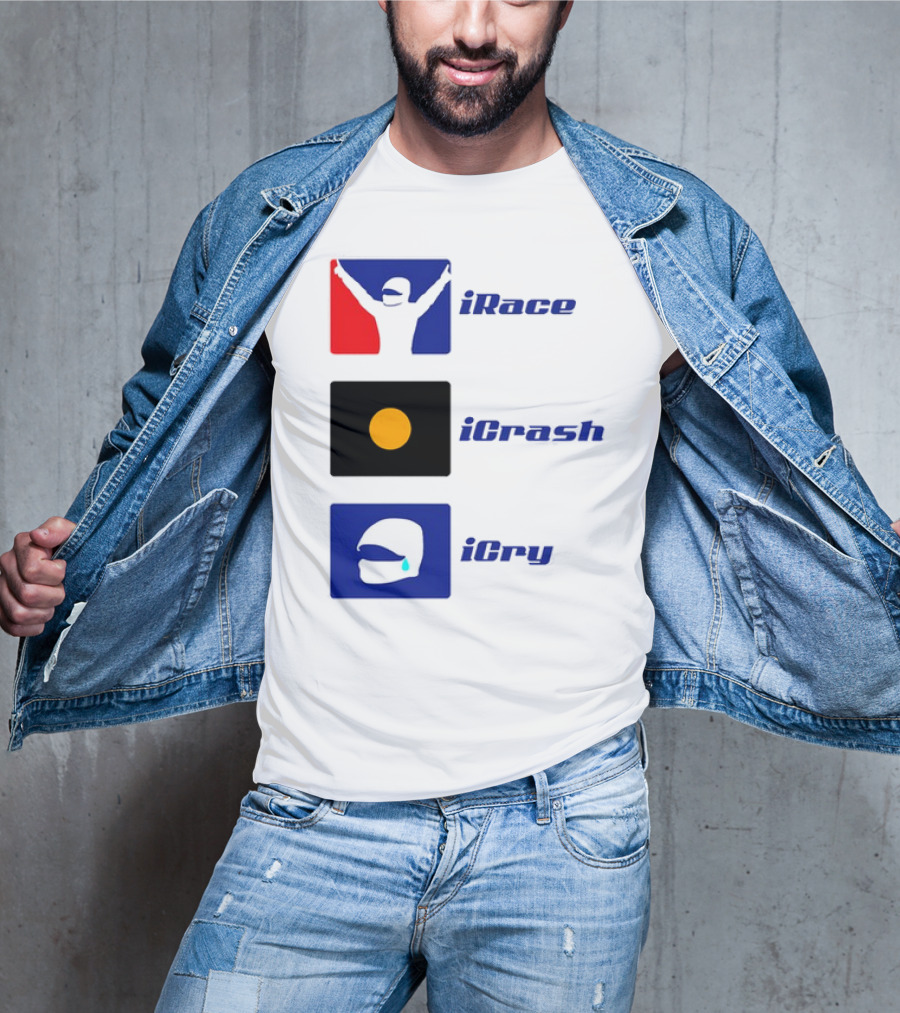 Basic Ollie IRace ICrash ICry Racing Icons And Emojis T-Shirt