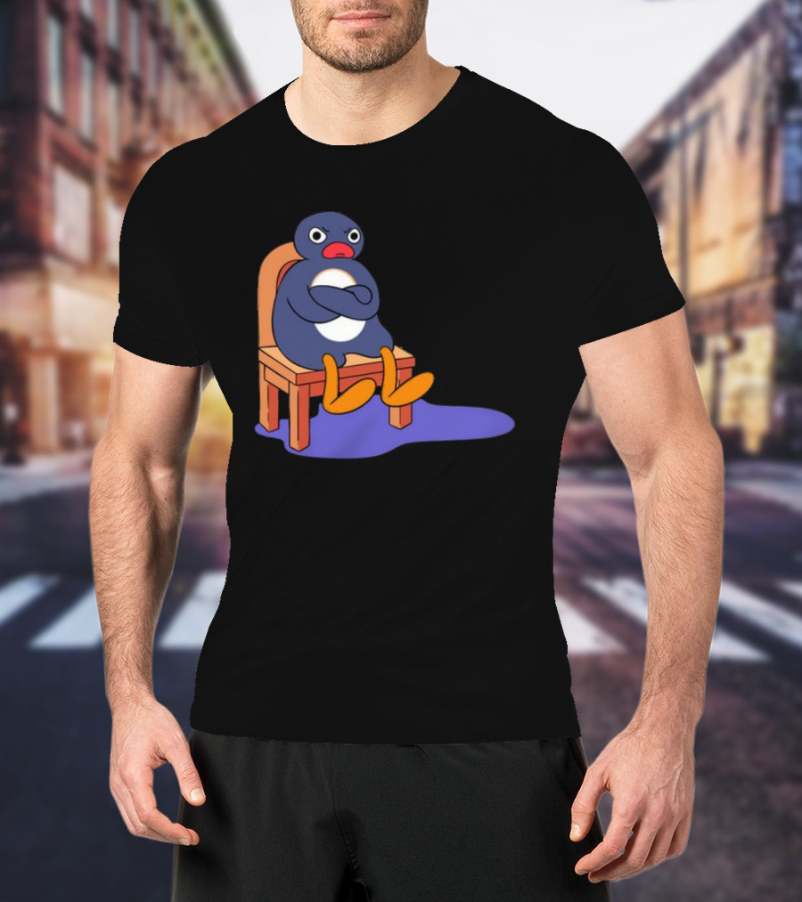 Everything Is Dumb And I Wanna Go Home Grumpy Penguin Sitting On Chair T-Shirt