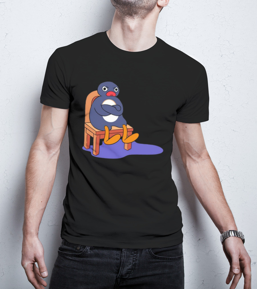 Everything Is Dumb And I Wanna Go Home Grumpy Penguin Sitting On Chair T-Shirt