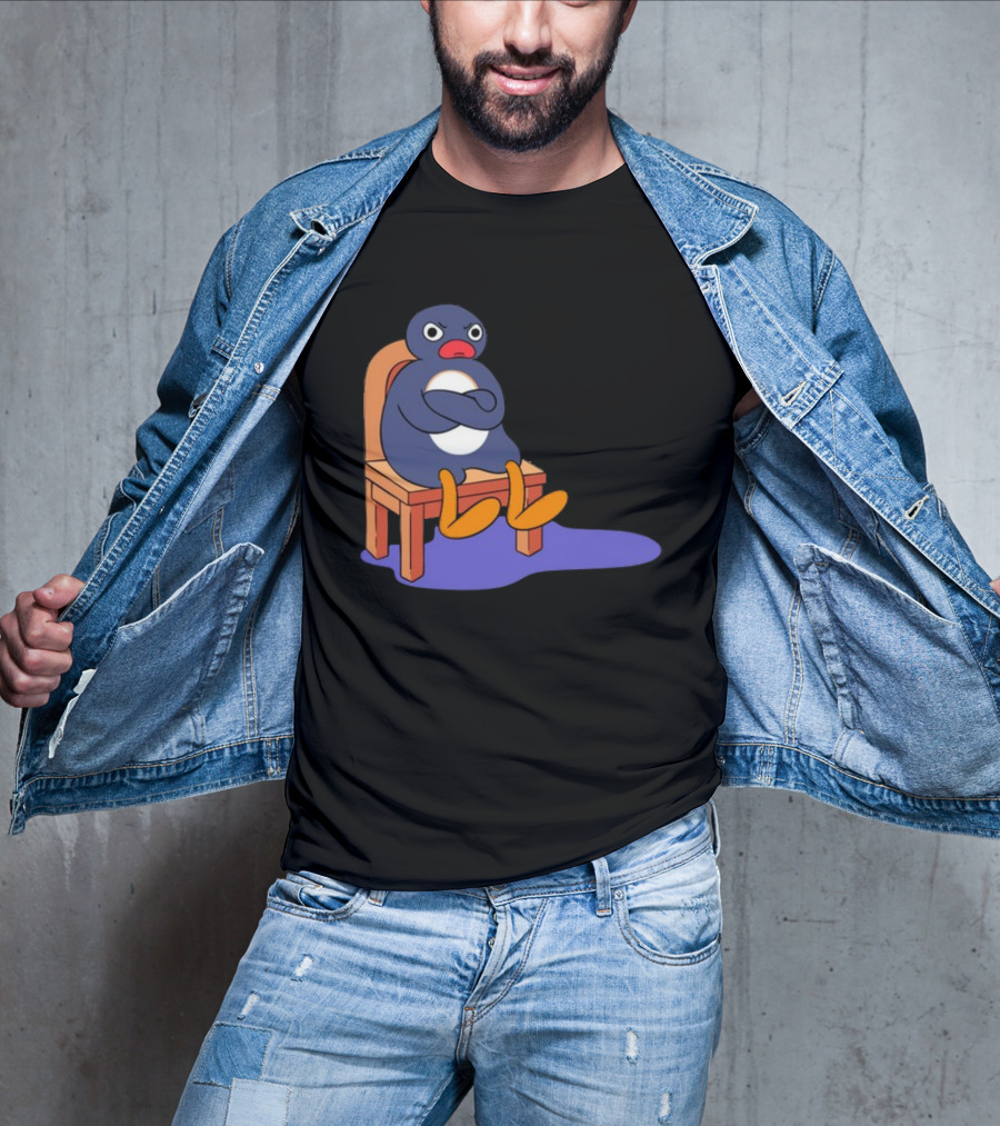 Everything Is Dumb And I Wanna Go Home Grumpy Penguin Sitting On Chair T-Shirt