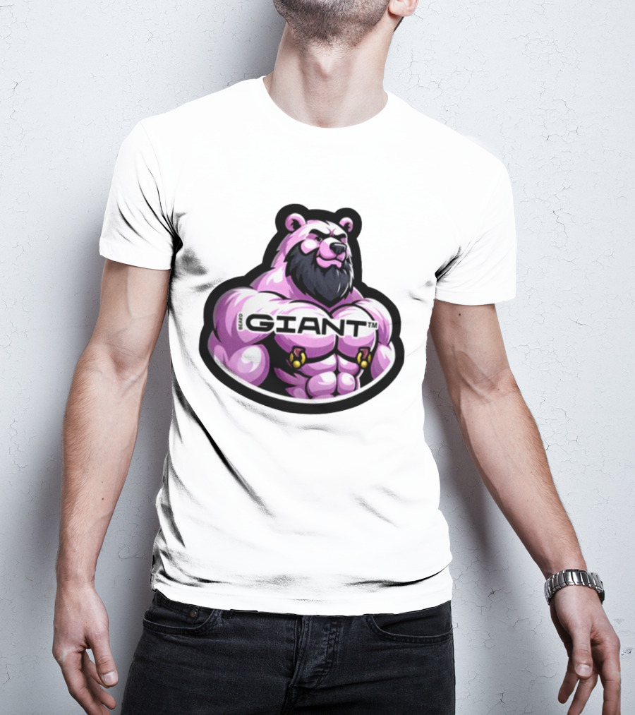Giant Beard Bear Muscle Pink T-Shirt