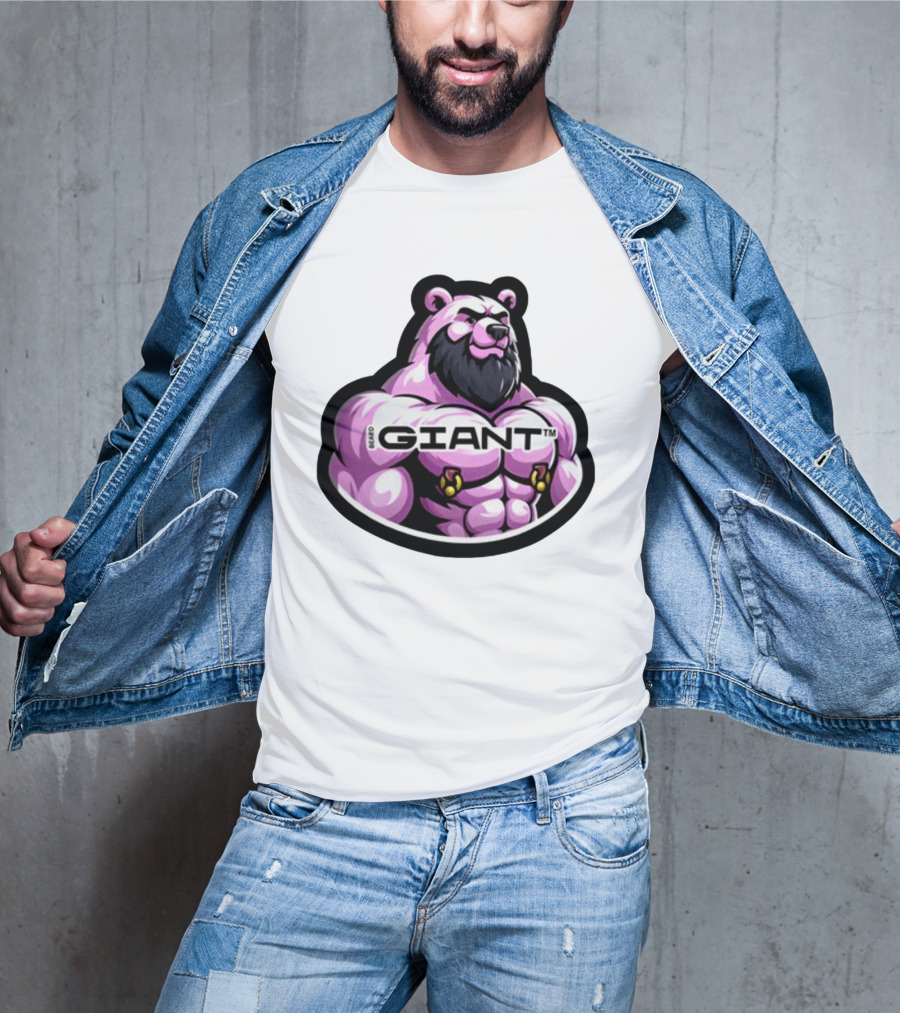 Giant Beard Bear Muscle Pink T-Shirt