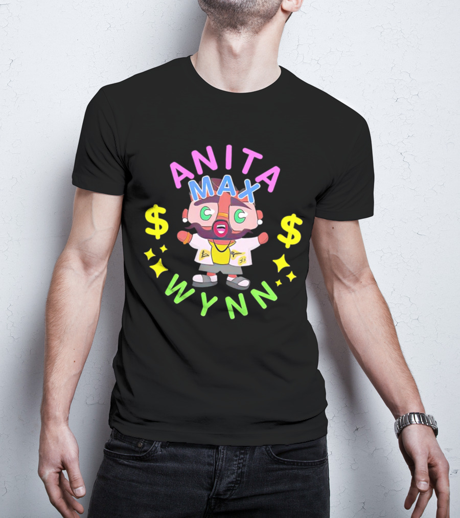 ANITA MAX WYNN Cartoon Character With Dollar Signs And Stars T-Shirt