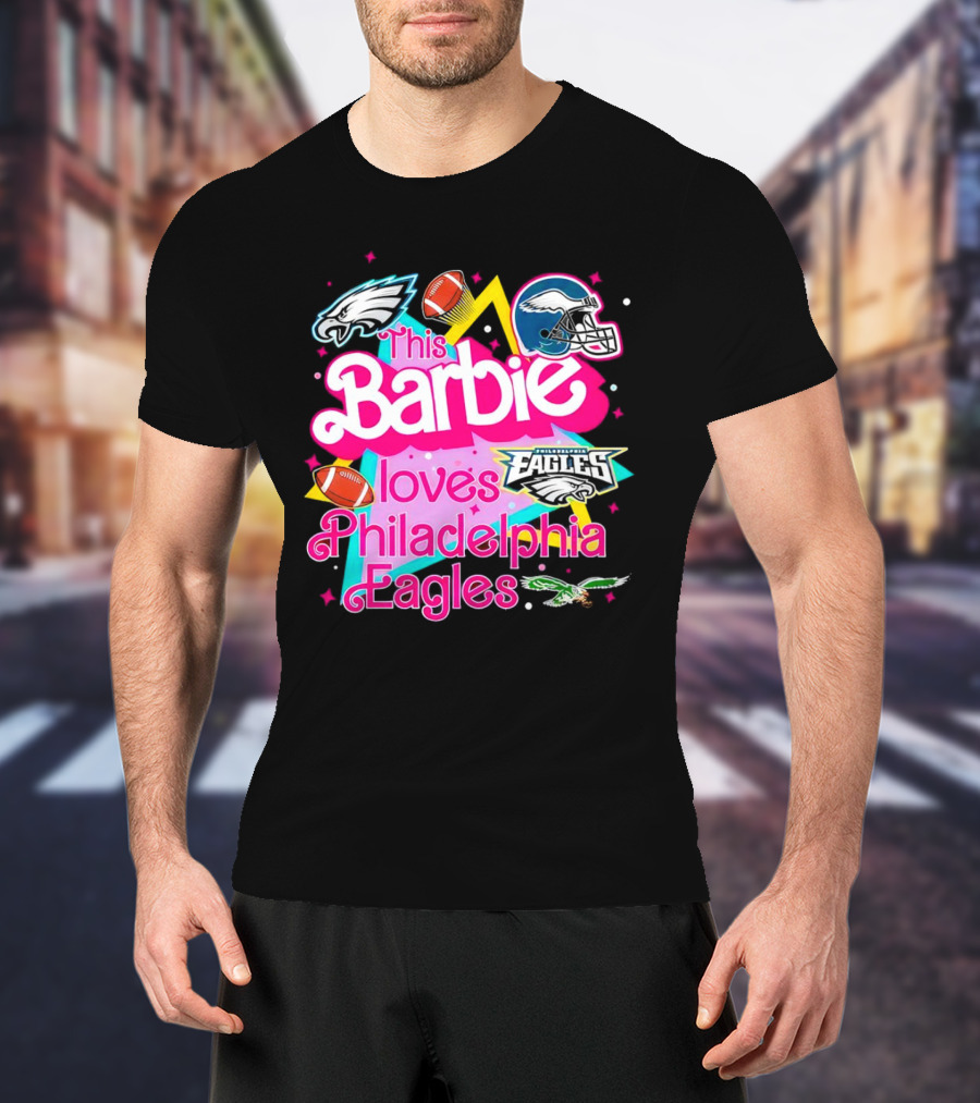This Barbie Loves Philadelphia Eagles With Logos And Footballs T-Shirt