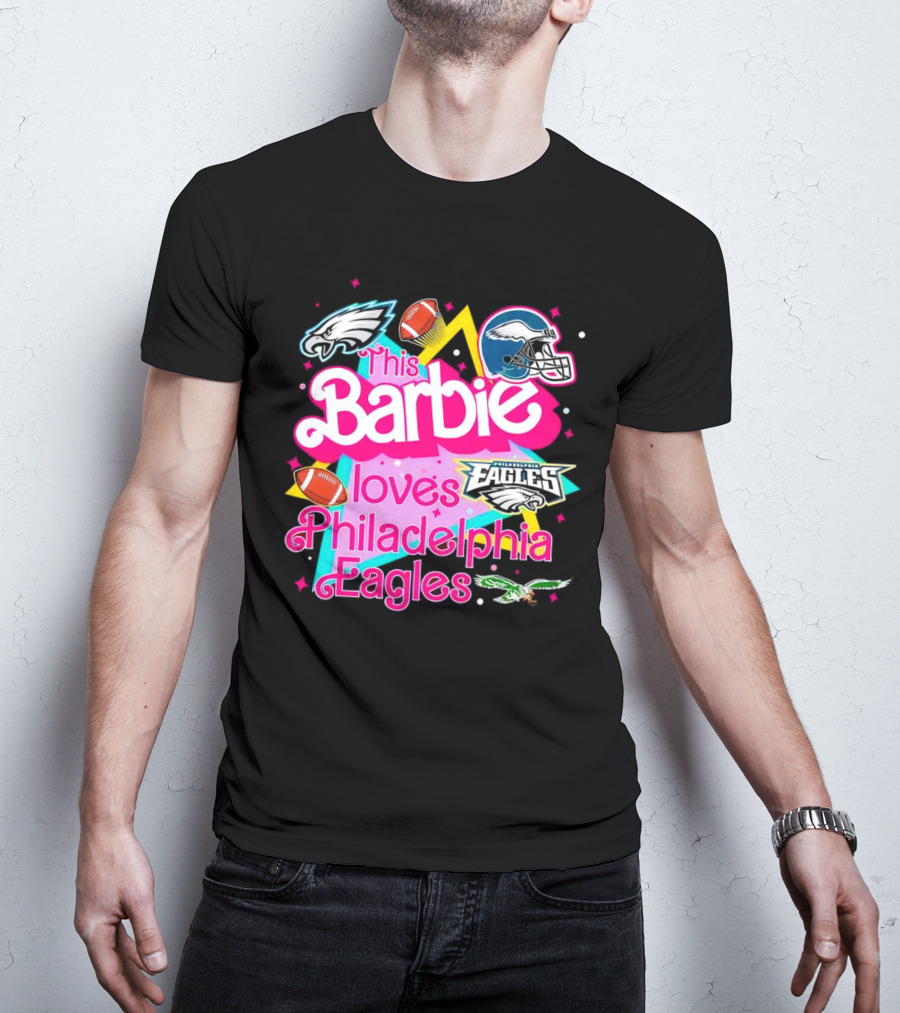 This Barbie Loves Philadelphia Eagles With Logos And Footballs T-Shirt