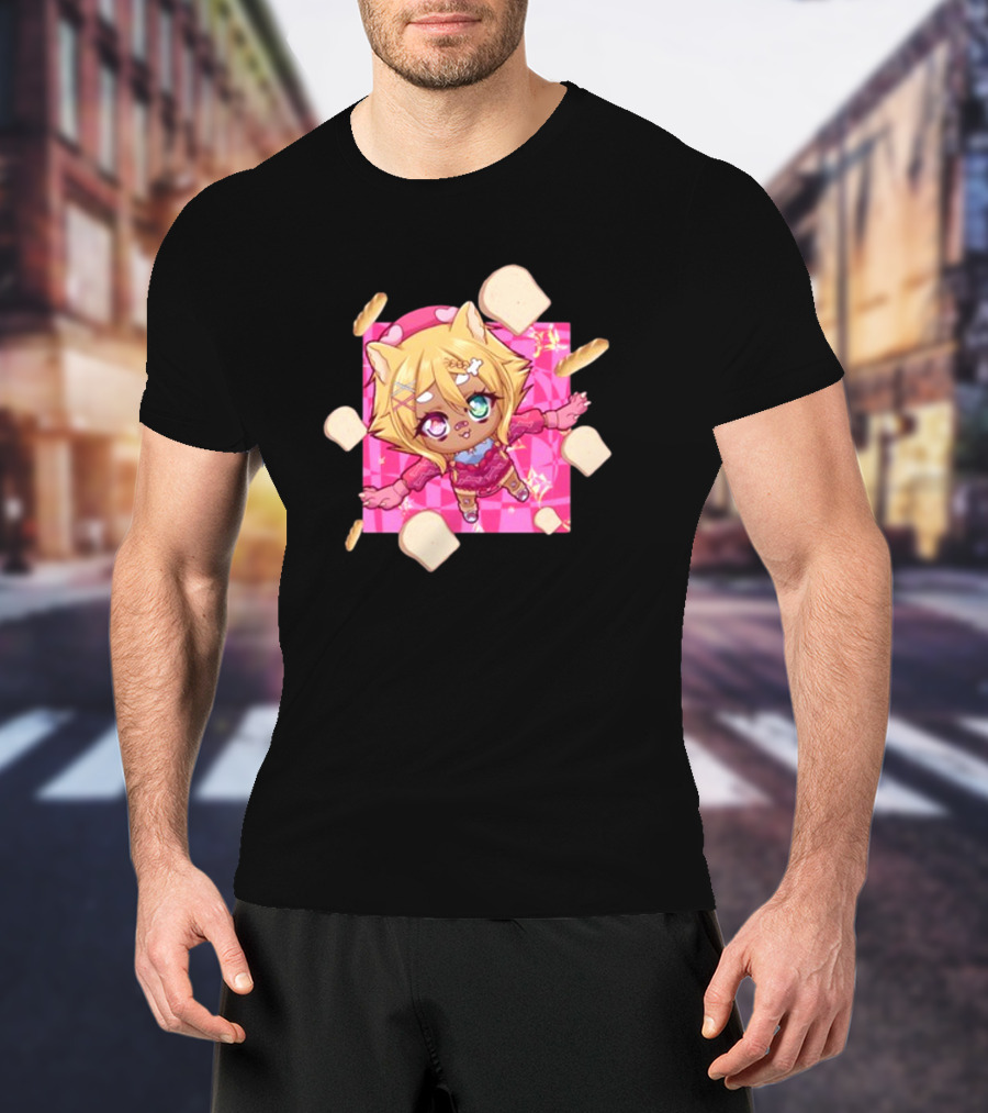 Breadguette Miyu Cute Cat-Eared Character Surrounded By Bread And Baguettes T-Shirt