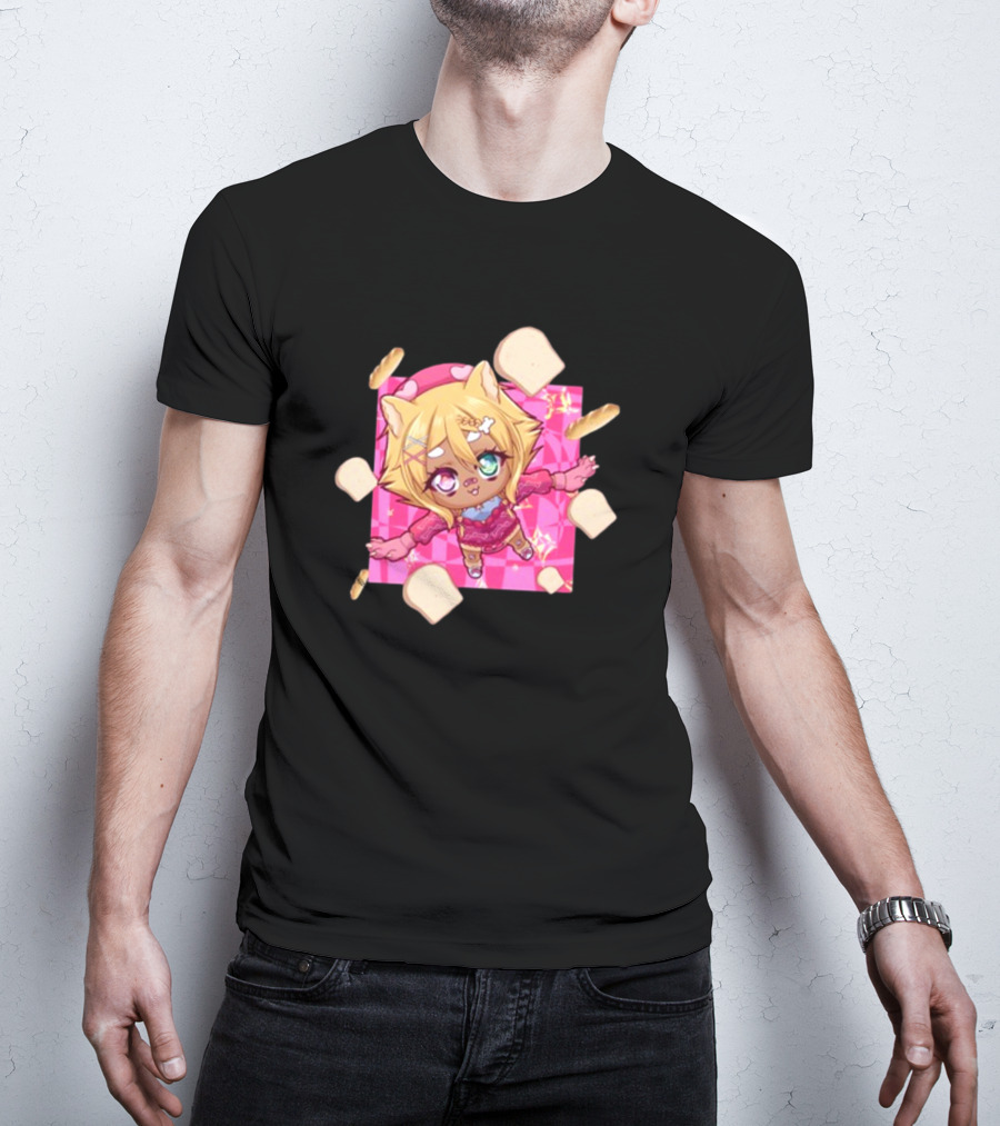 Breadguette Miyu Cute Cat-Eared Character Surrounded By Bread And Baguettes T-Shirt