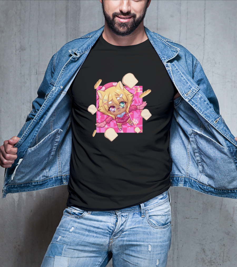 Breadguette Miyu Cute Cat-Eared Character Surrounded By Bread And Baguettes T-Shirt