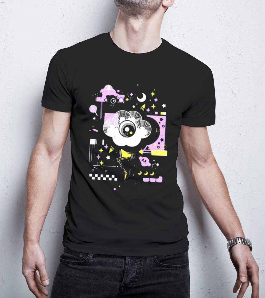 The Storm's Eye Cloud With Moon And Stars In Geometric Night Sky By Brian Shepard T-Shirt