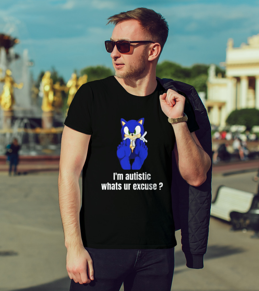 I'm Autistic Whats Ur Excuse Blue Cartoon Character Sitting T-Shirt