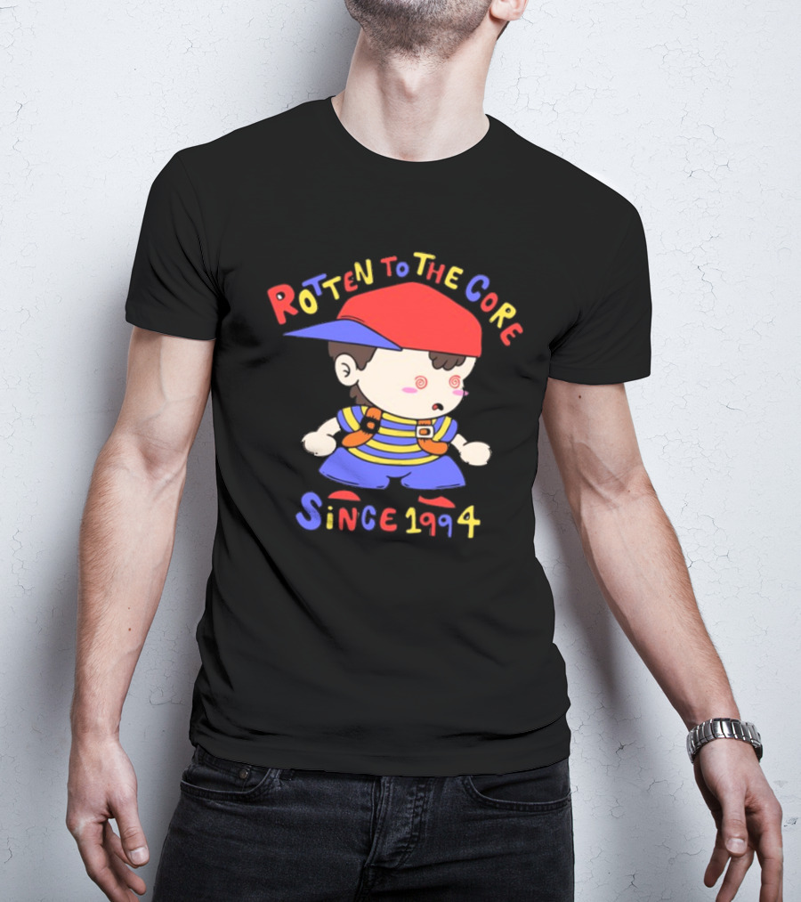 Rotten To The Core Since 1994 Striped Shirt Red Cap Backpack Spirals T-Shirt