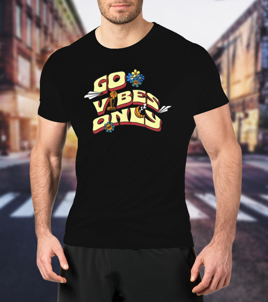 Warriorstalk Go Vibes Only Basketball Trophy Flowers Moon Clouds T-Shirt