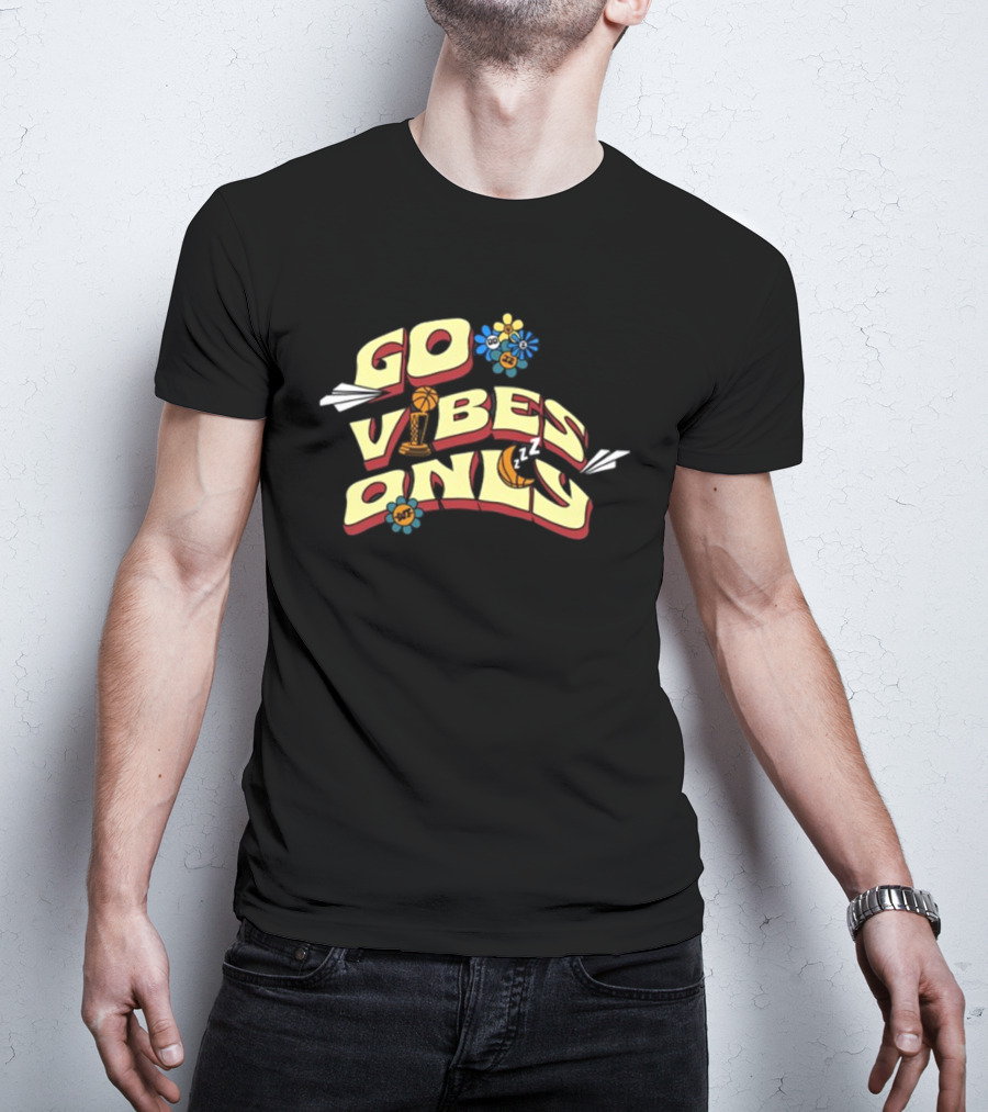 Warriorstalk Go Vibes Only Basketball Trophy Flowers Moon Clouds T-Shirt