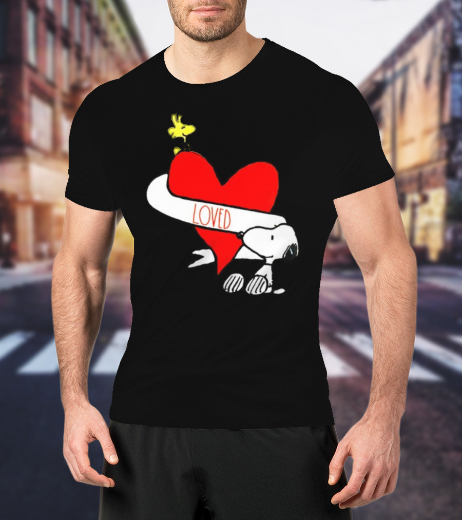 Rae Dunn X Peanuts Loved Snoopy Woodstock Red Heart T-Shirt
