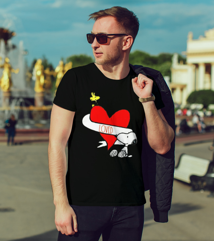 Rae Dunn X Peanuts Loved Snoopy Woodstock Red Heart T-Shirt