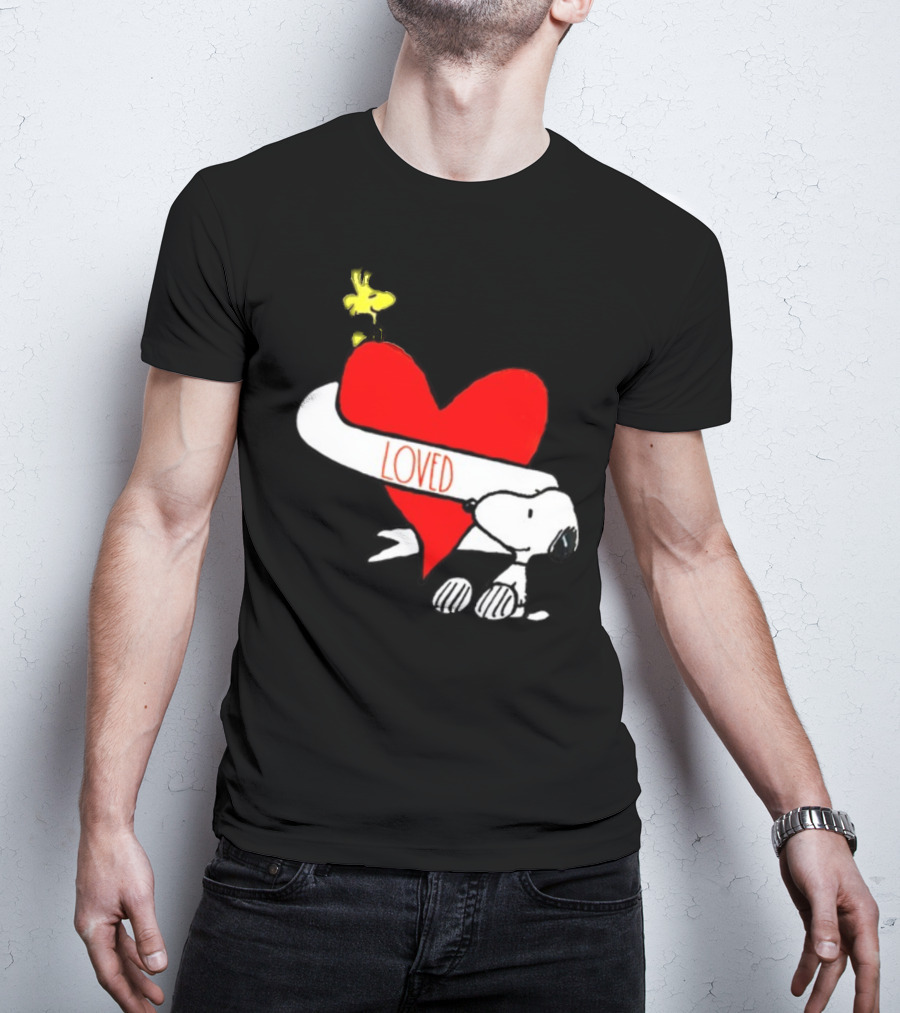 Rae Dunn X Peanuts Loved Snoopy Woodstock Red Heart T-Shirt
