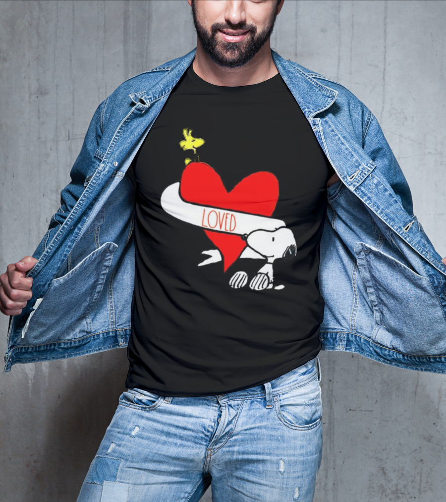 Rae Dunn X Peanuts Loved Snoopy Woodstock Red Heart T-Shirt