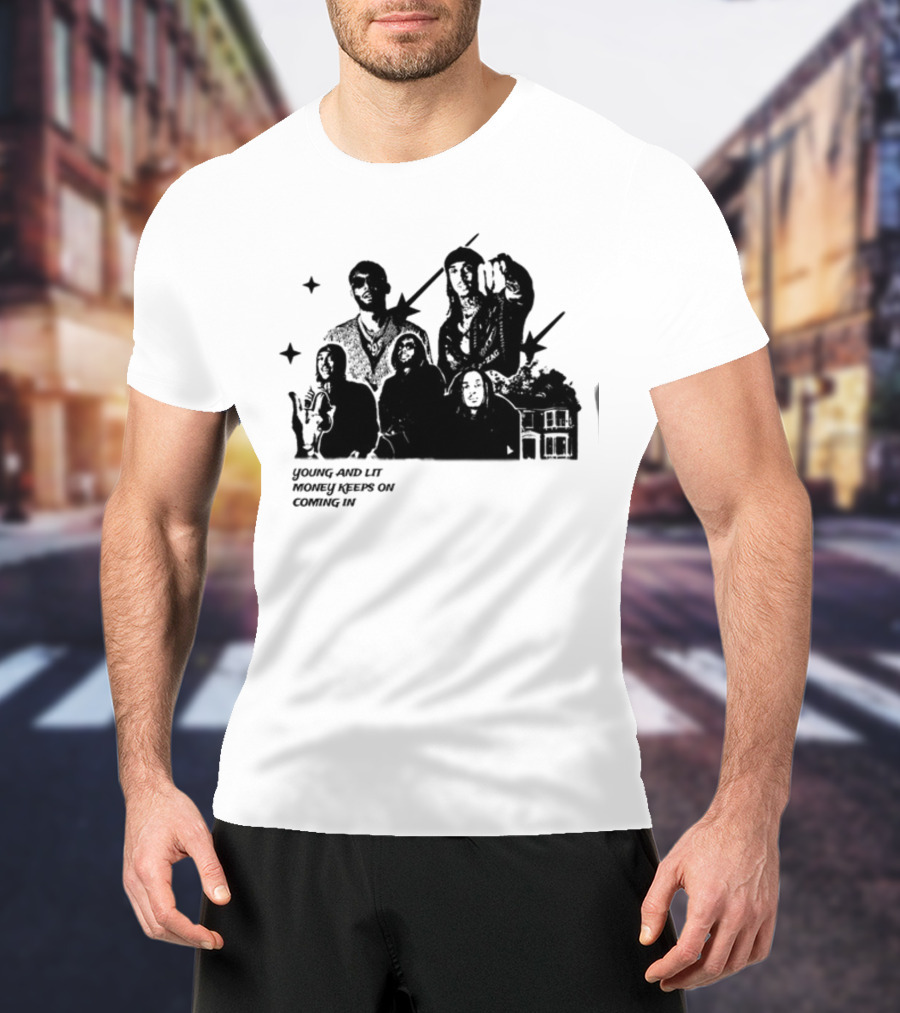 Maaza Shop Young And Lit Money Keeps On Coming In Iconic Figures And House Scene T-Shirt