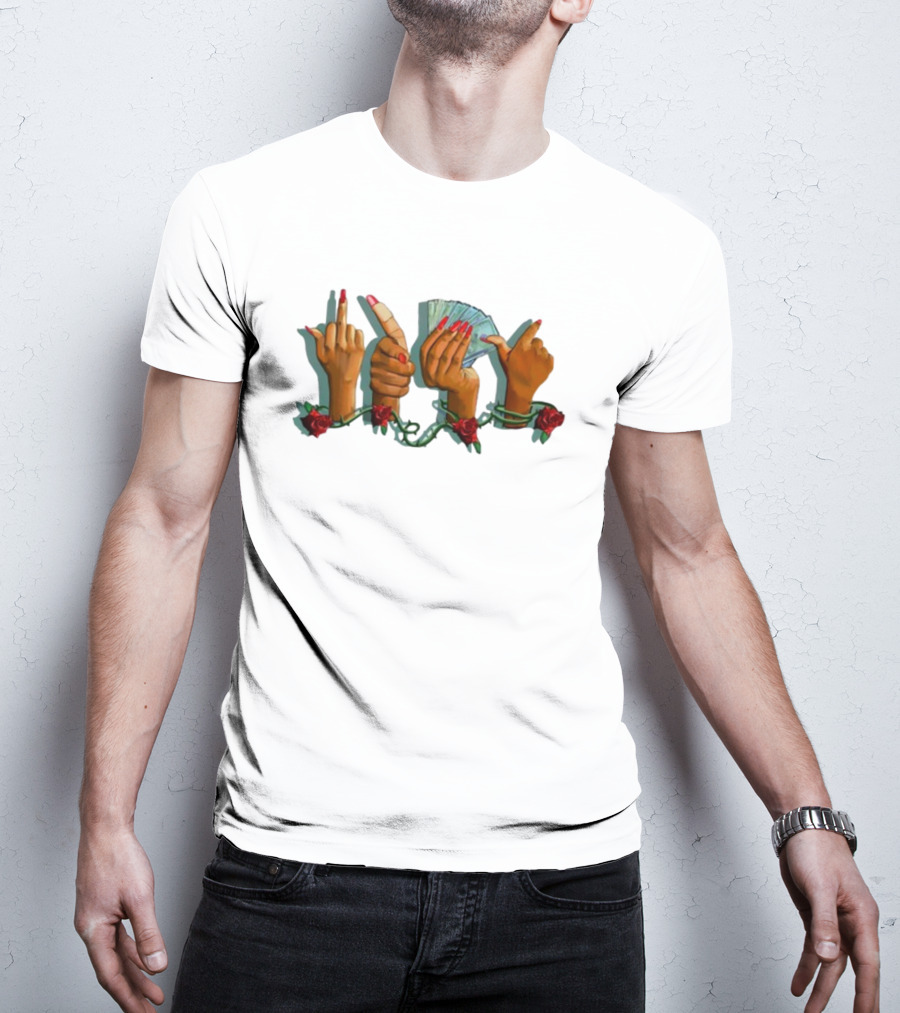 Mitchell Wearing Madammuse Salmon Fuk U Pay Me Hands With Roses And Cash T-Shirt