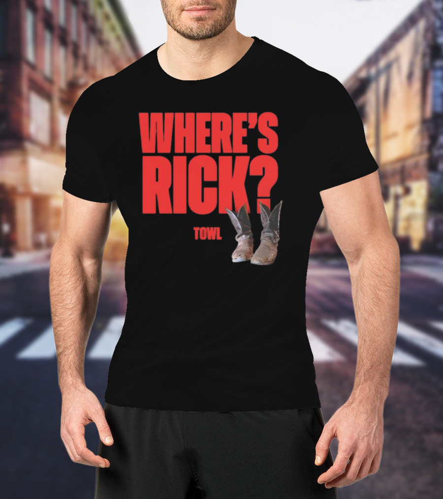 WHERE'S RICK TOWL Cowboy Boots Mystery T-Shirt