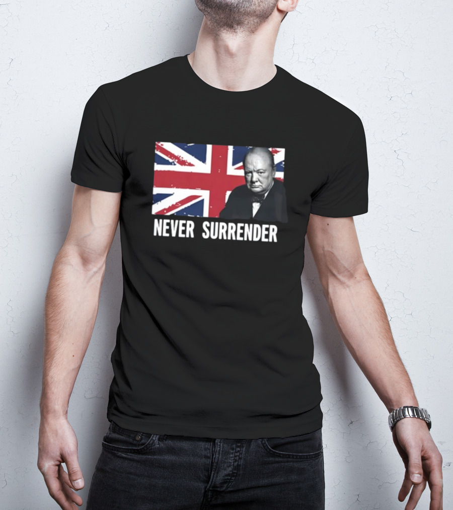 Never Surrender Winston Churchill Union Jack T-Shirt