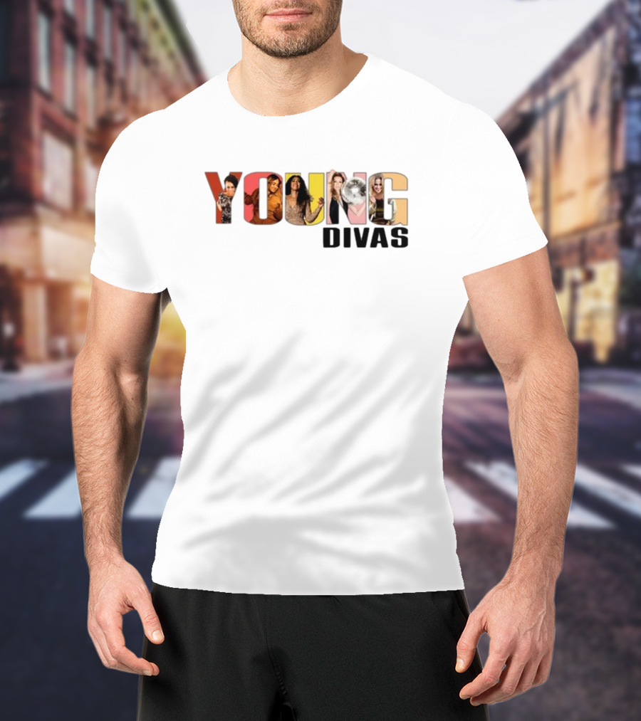 YOUNG DIVAS Photomontage Letters T-Shirt