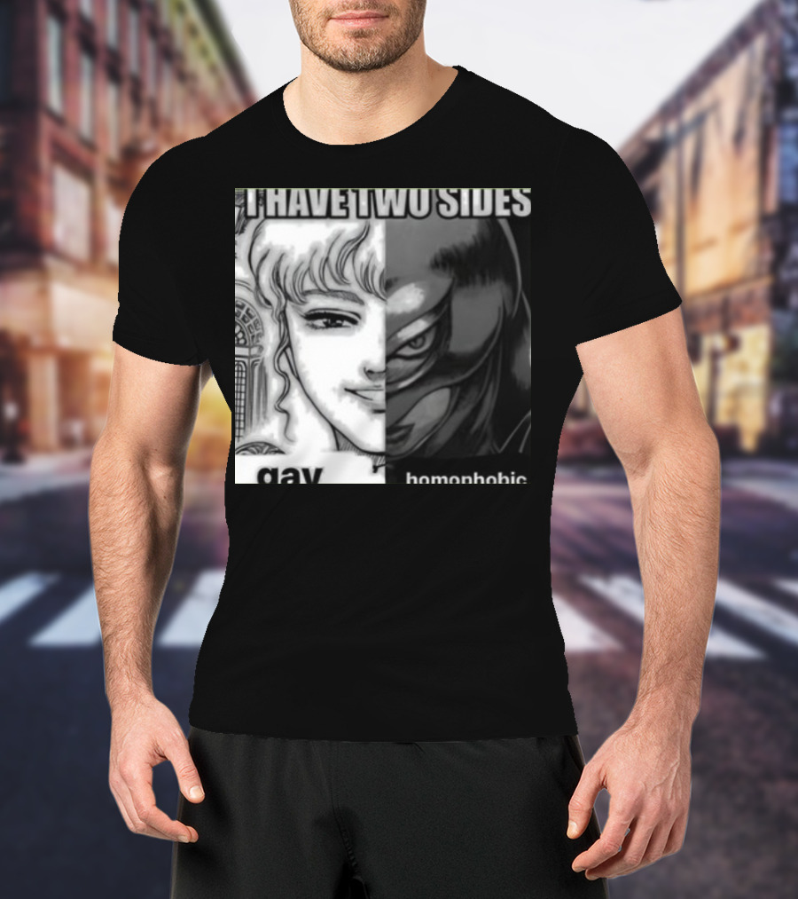 I Have Two Sides Gay Homophobic Manga Character Split Face T-Shirt