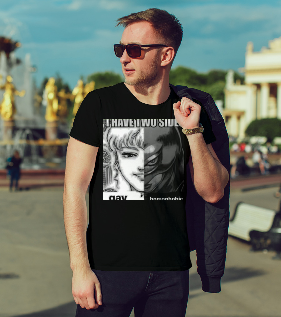 I Have Two Sides Gay Homophobic Manga Character Split Face T-Shirt