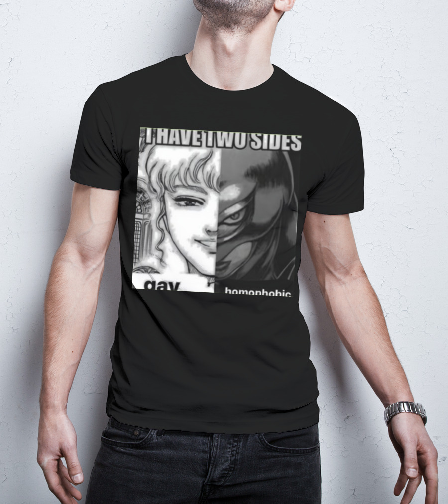 I Have Two Sides Gay Homophobic Manga Character Split Face T-Shirt