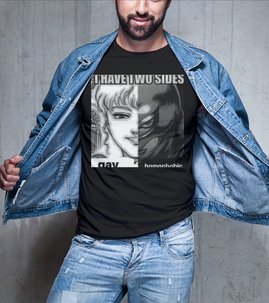 I Have Two Sides Gay Homophobic Manga Character Split Face T-Shirt