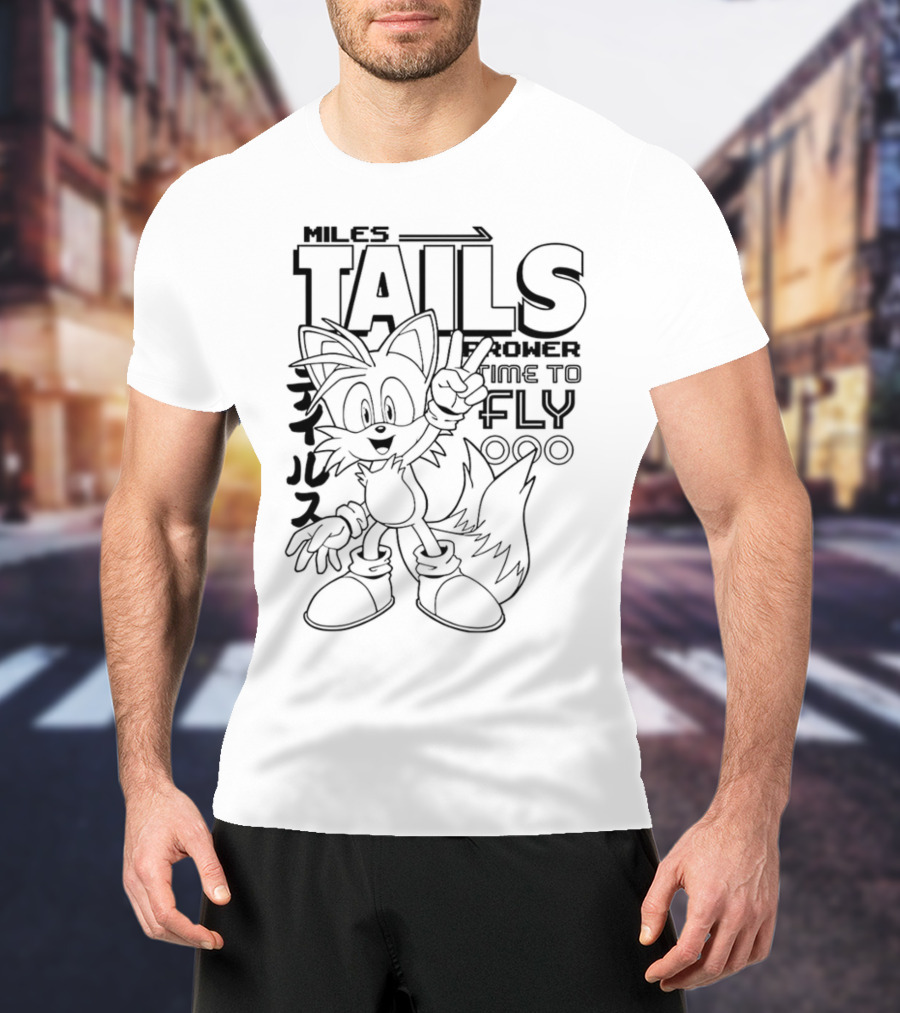 Miles Tails Prower Time To Fly Japanese Text T-Shirt