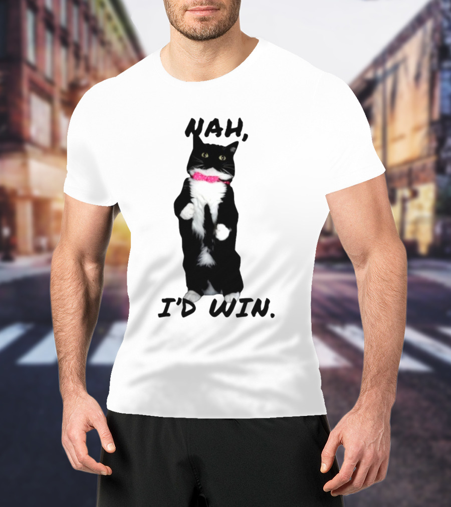 Nah I'd Win Black And White Cat With Pink Bow Tie T-Shirt