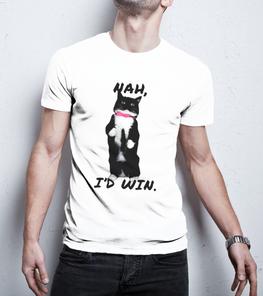 Nah I'd Win Black And White Cat With Pink Bow Tie T-Shirt