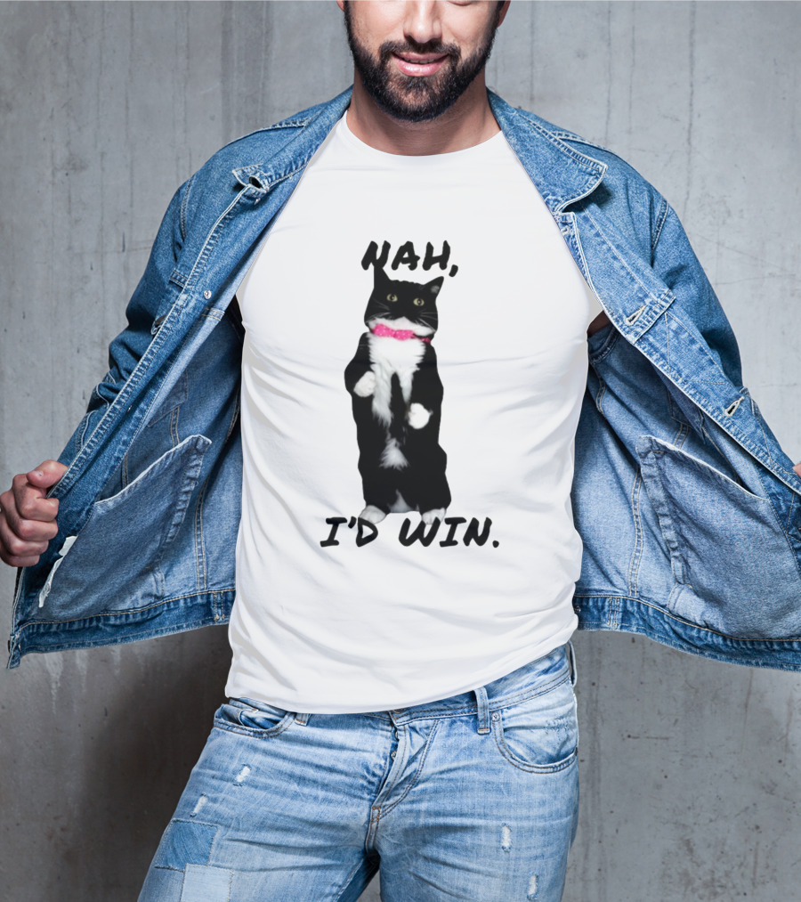 Nah I'd Win Black And White Cat With Pink Bow Tie T-Shirt