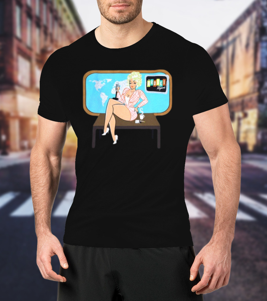 Broski Report News Blonde Host With Microphone And World Map T-Shirt
