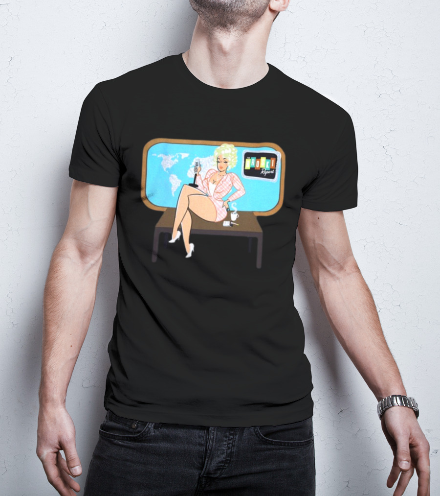 Broski Report News Blonde Host With Microphone And World Map T-Shirt