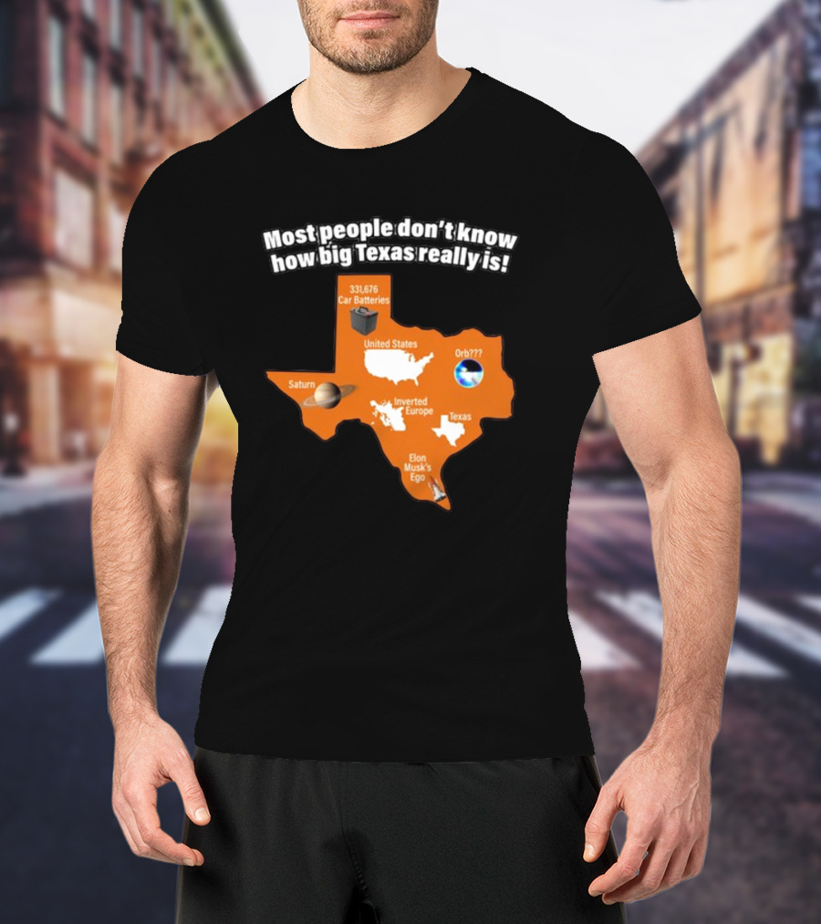 Most People Don't Know How Big Texas Really Is Saturn Car Batteries Elon Musk's Ego Inverted Europe Orb United States T-Shirt