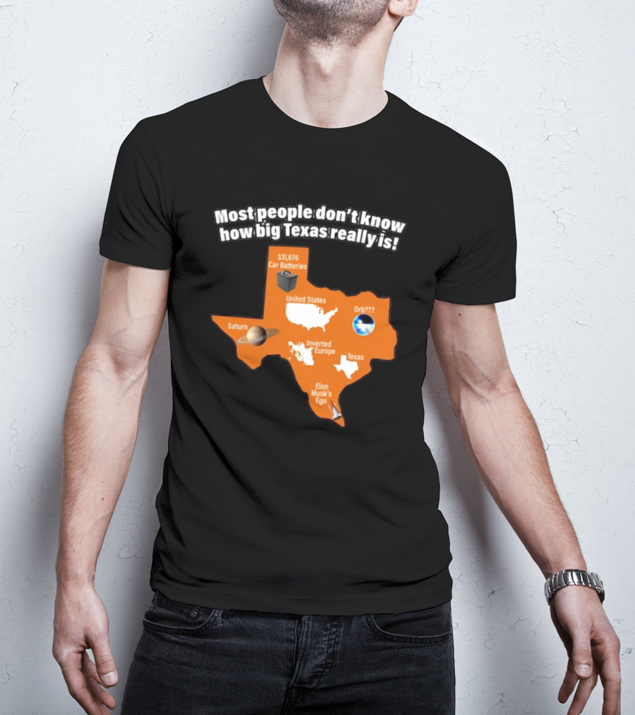Most People Don't Know How Big Texas Really Is Saturn Car Batteries Elon Musk's Ego Inverted Europe Orb United States T-Shirt