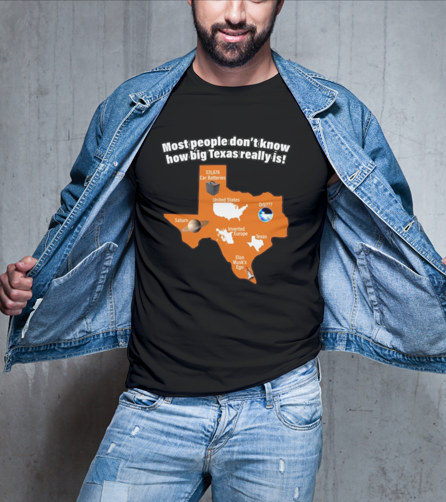 Most People Don't Know How Big Texas Really Is Saturn Car Batteries Elon Musk's Ego Inverted Europe Orb United States T-Shirt